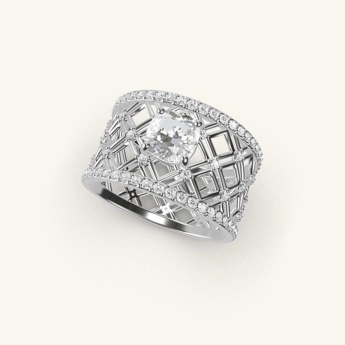 Louvre - Diamant Coussin - 0,7 carat - Or Blanc