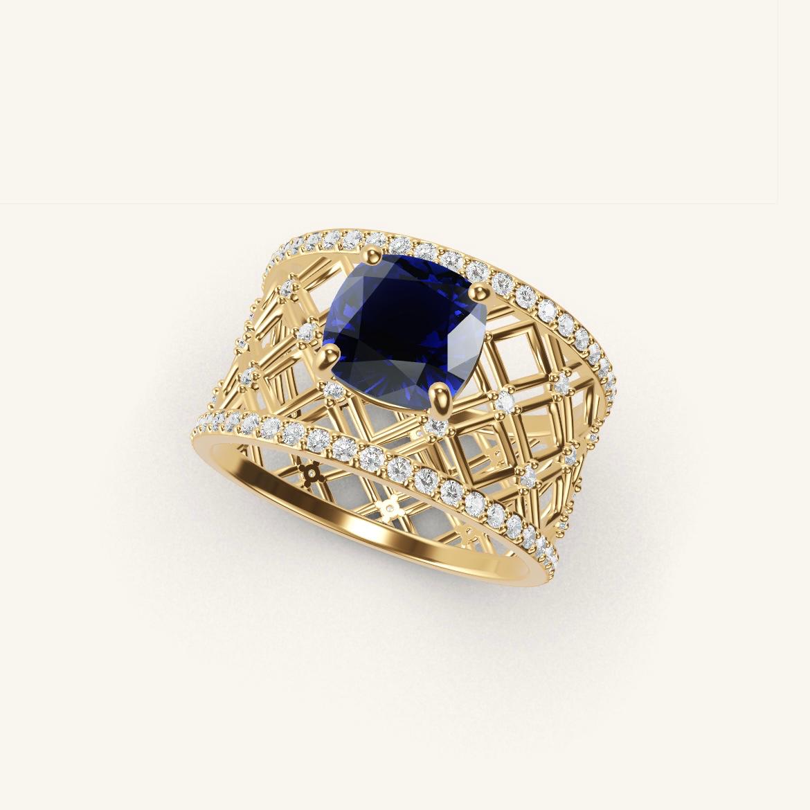 Louvre - Cushion Sapphire - 1.4 carat - Yellow Gold