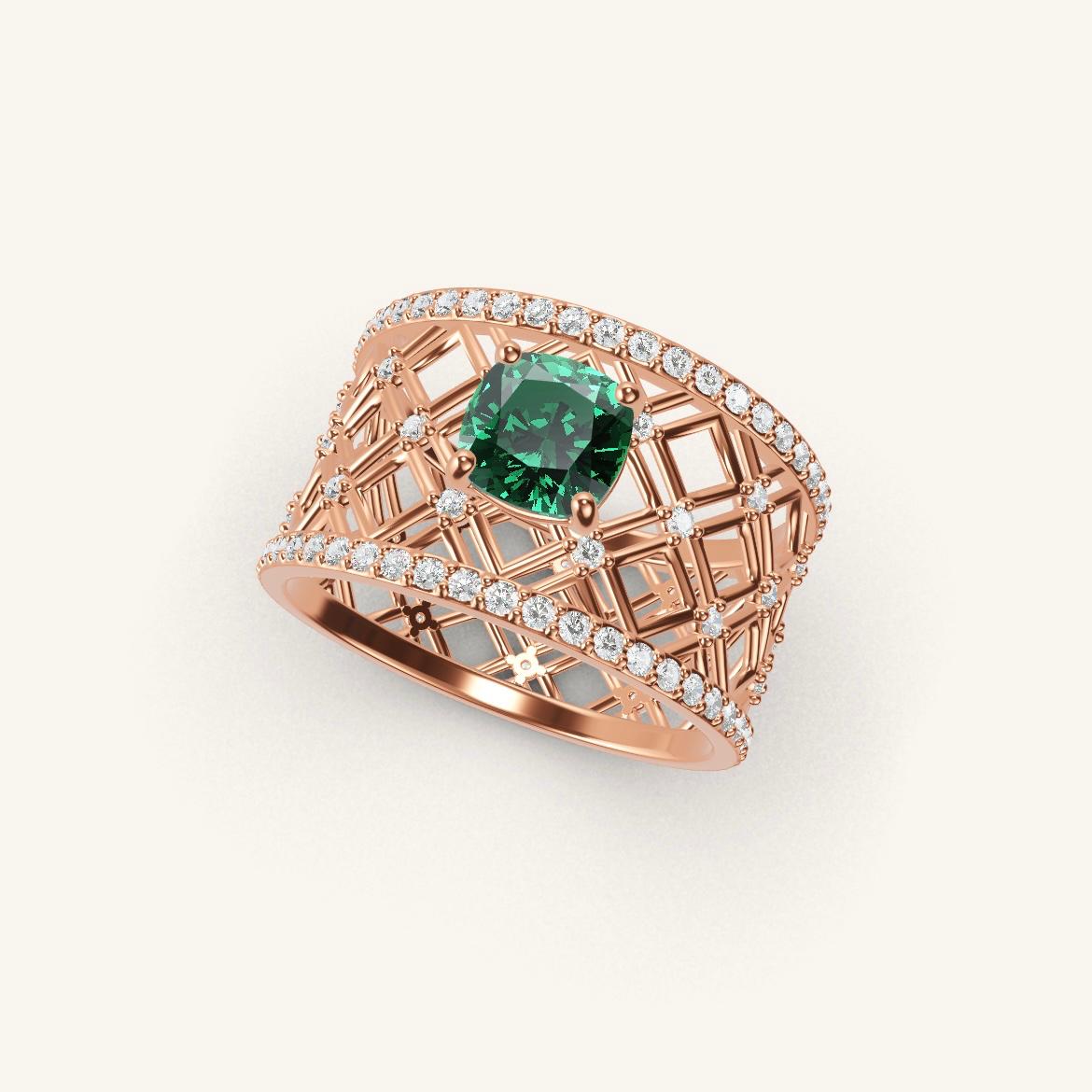 Louvre - Cushion Emerald - 0.7 carat - Rose Gold