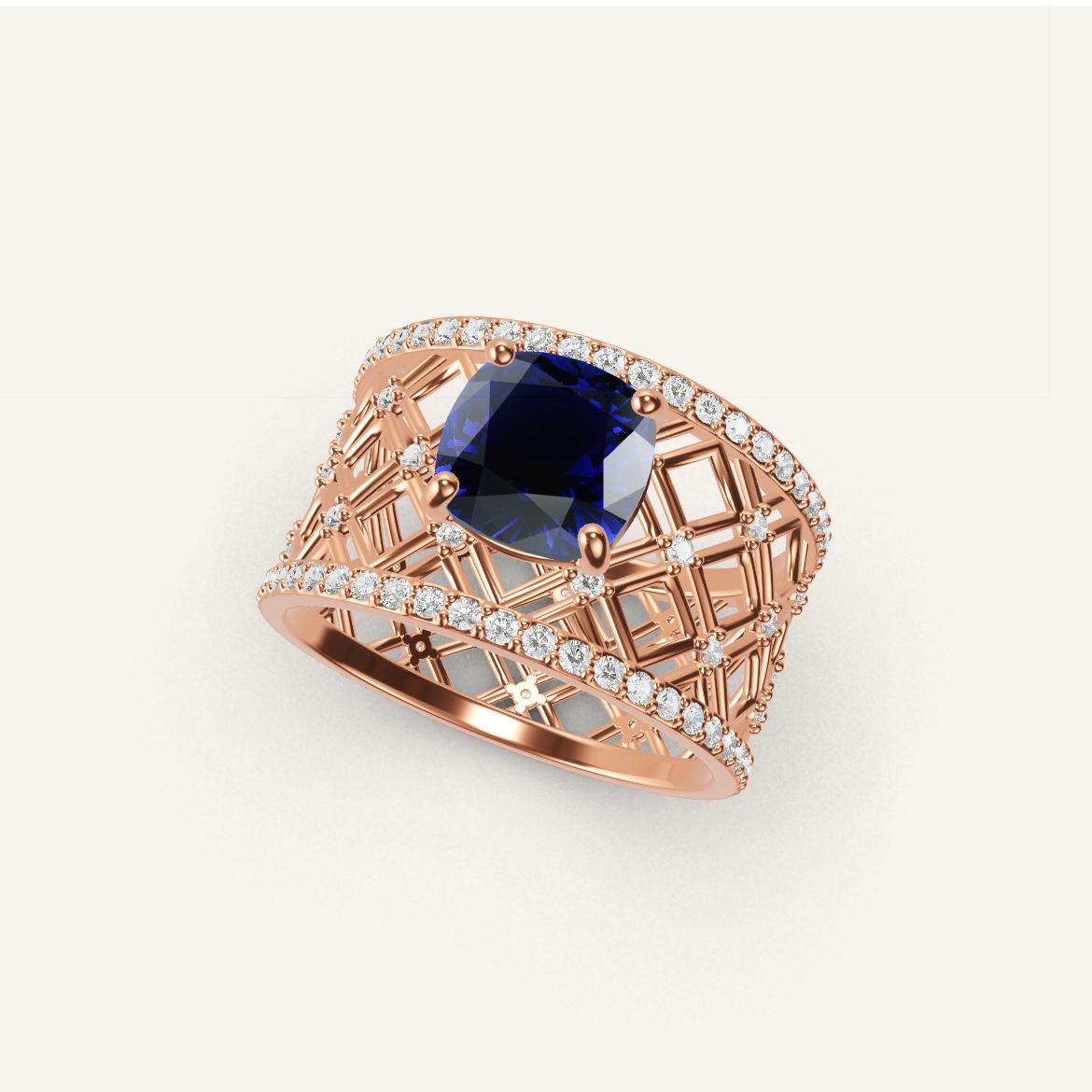 Louvre - Cushion Sapphire - 1.4 carat - Rose Gold