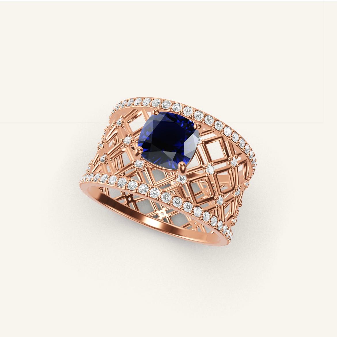 Louvre - Cushion Sapphire - 1 carat - Rose Gold