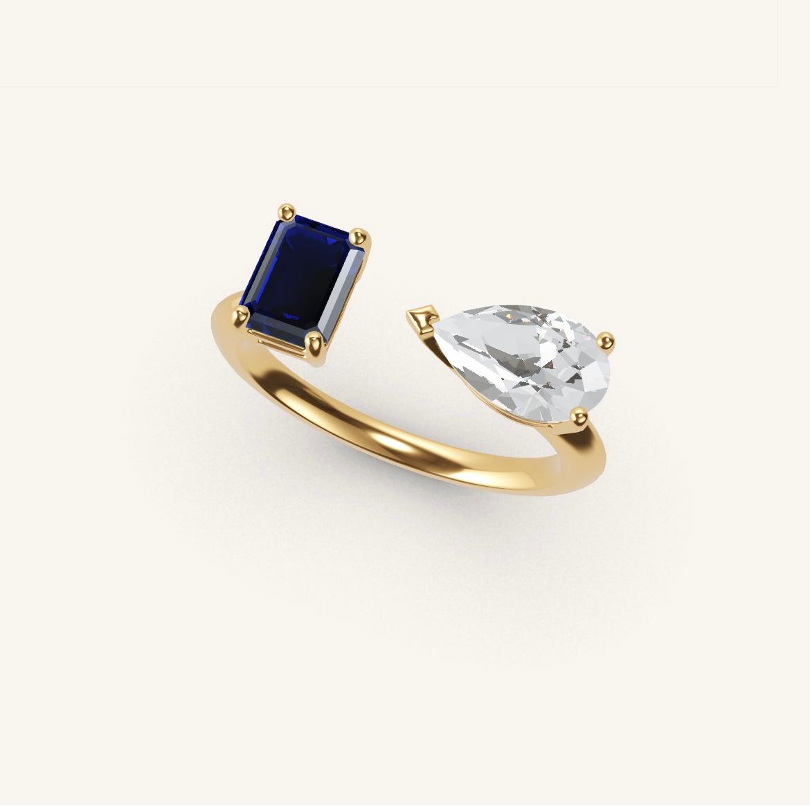 Pont des Arts - Emerald Sapphire - 0.7 carat - Yellow Gold