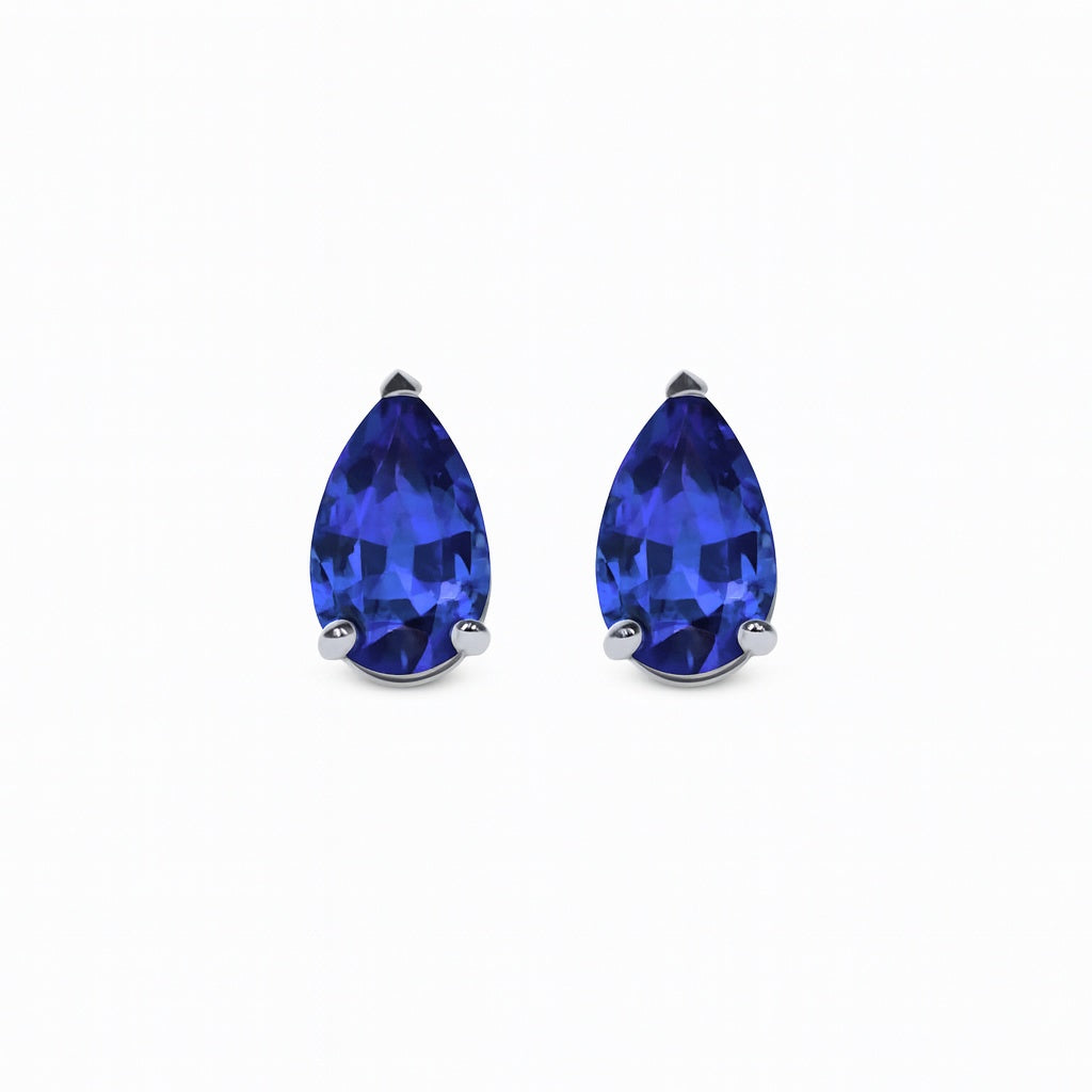 Boucle d’oreille Île Saint-Louis à l’unité, saphir poire, or blanc 18 carats – Ora Paris