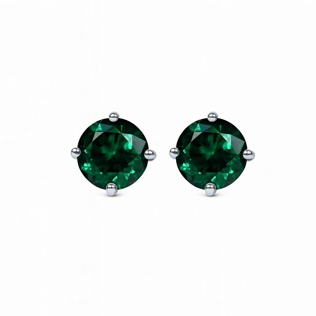 Boucles d’oreilles Île Saint-Louis, émeraude ronde, or blanc 18 carats – Ora Paris