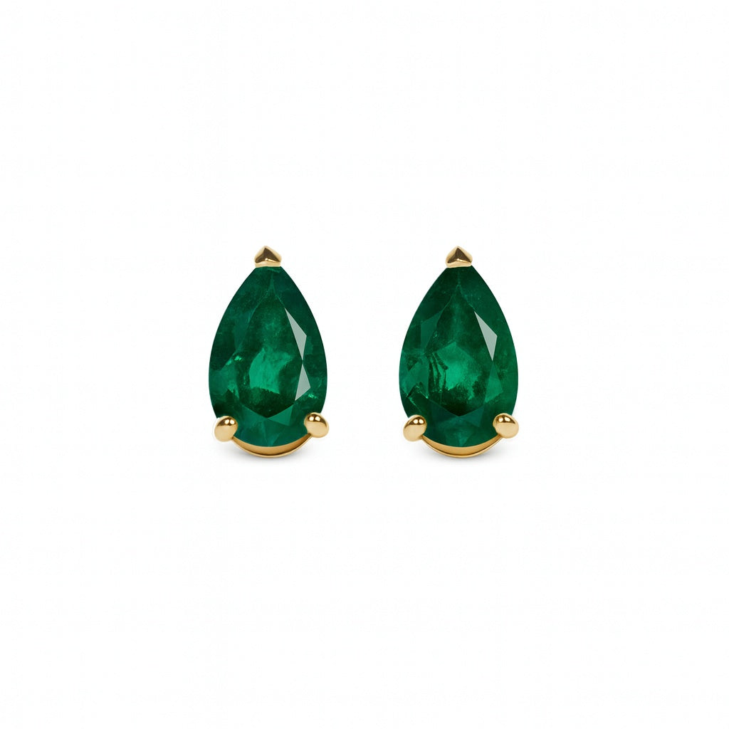 Boucles d’oreilles Île Saint-Louis, émeraude poire, or jaune 18 carats – Ora Paris