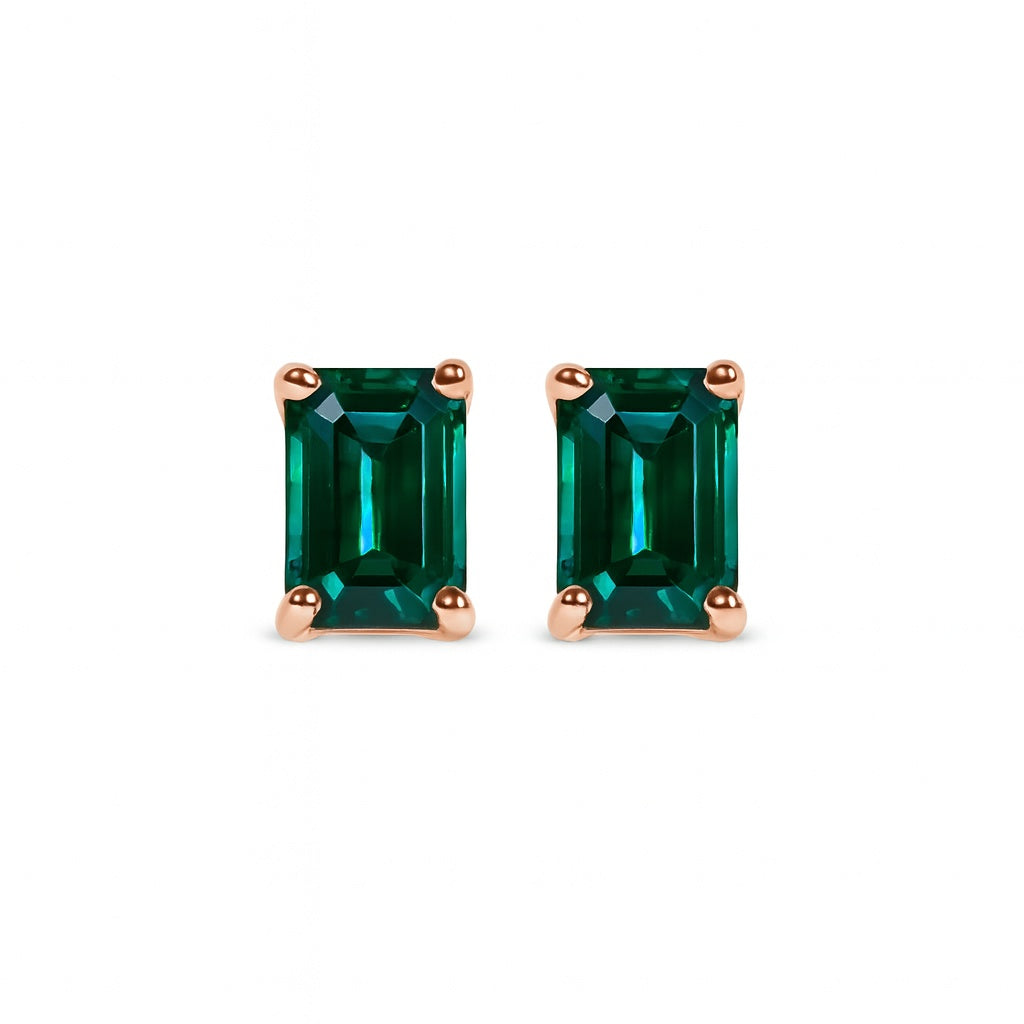 Boucle d’oreille Île Saint-Louis à l’unité, émeraude taille émeraude, or rose 18 carats – Ora Paris