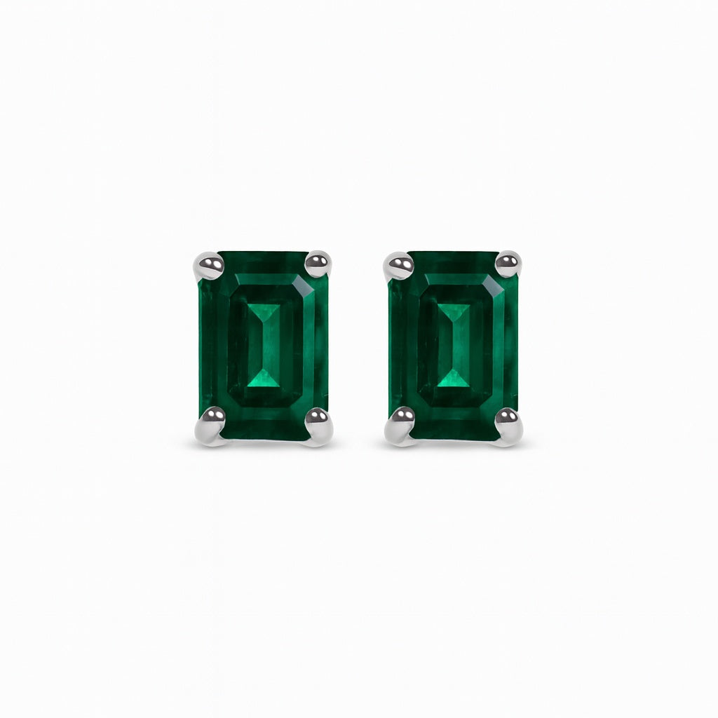 Boucle d’oreille Île Saint-Louis à l’unité, émeraude taille émeraude, or blanc 18 carats – Ora Paris