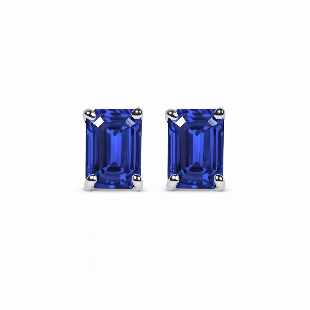 Boucles d’oreilles Île Saint-Louis, saphir taille émeraude, or blanc 18 carats – Ora Paris