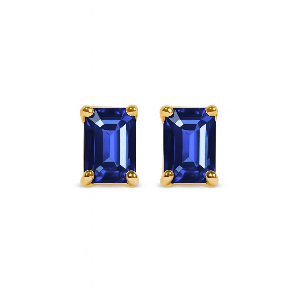 Boucles d’oreilles Île Saint-Louis, saphir taille émeraude, or jaune 18 carats – Ora Paris