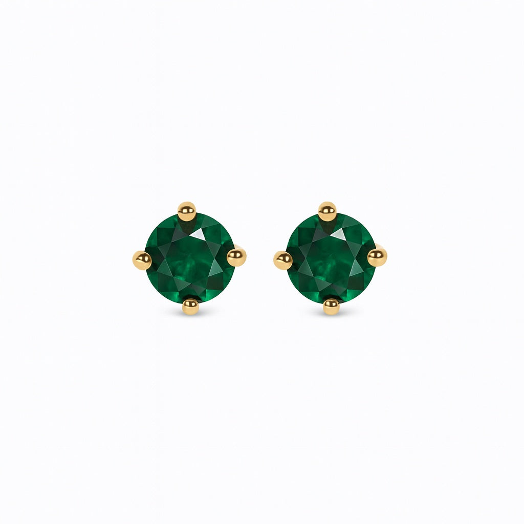 Boucles d’oreilles Île Saint-Louis, émeraude ronde, or jaune 18 carats – Ora Paris