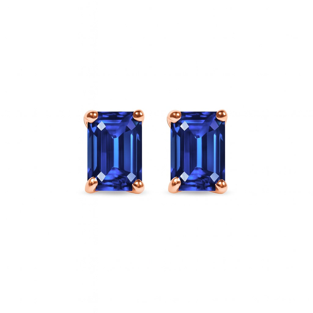 Boucles d’oreilles Île Saint-Louis, saphir taille émeraude, or rose 18 carats – Ora Paris
