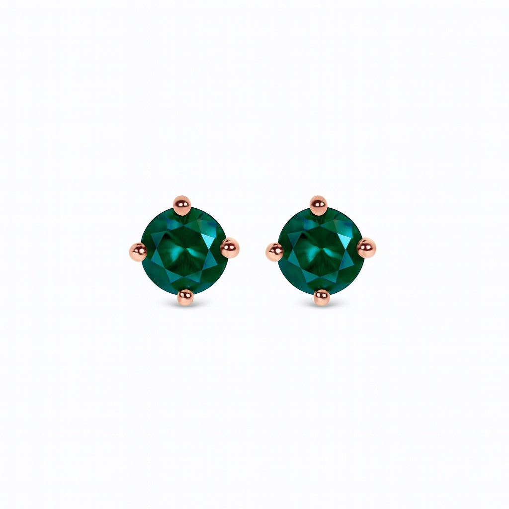 Boucles d’oreilles Île Saint-Louis, émeraude ronde, or rose 18 carats – Ora Paris